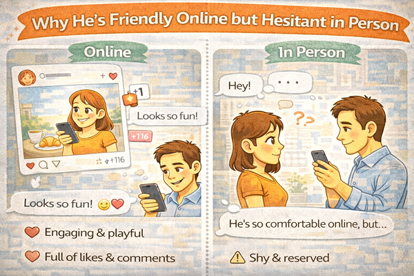 SNS에선 친한데 현실에선 조심스러운 남자 심리 설명 이미지