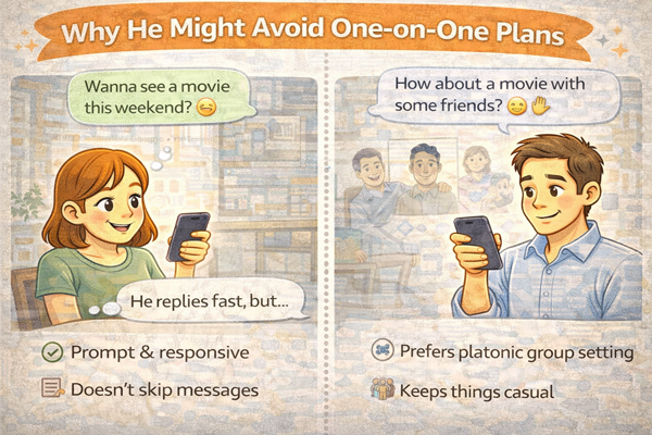 단둘이 약속은 피하는 남자 심리를 설명하는 대화 상황 예시