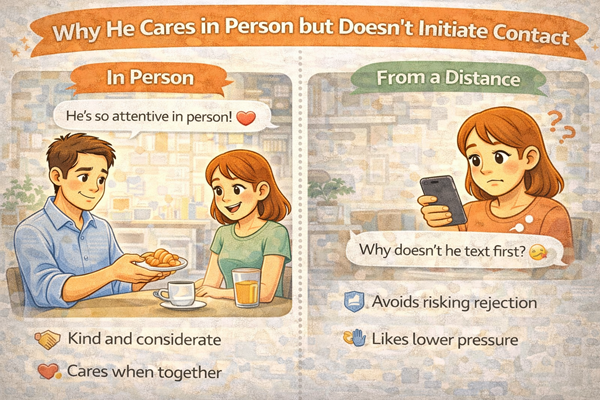 만나면 잘 챙기는데 먼저 연락은 없는 남자 심리를 설명하는 대화 상황