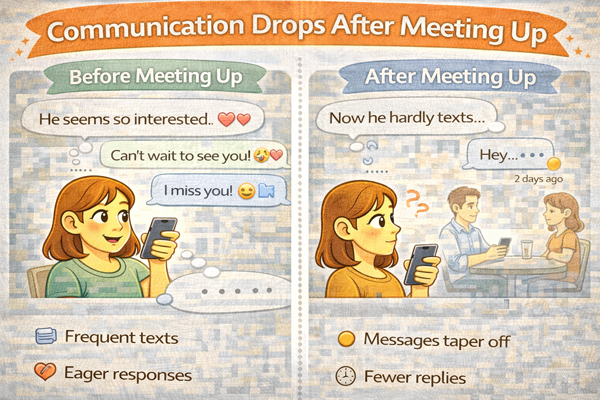 만남 후 연락이 줄어드는 남자 심리를 설명하는 메시지 대화 상황 예시