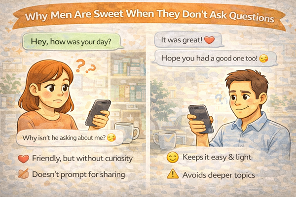 말은 다정한데 질문은 없는 남자 심리를 설명하는 대화 상황