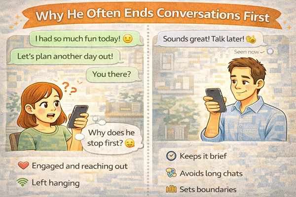 먼저 끝내는 경우가 많은 남자 심리를 설명하는 대화 상황 예시