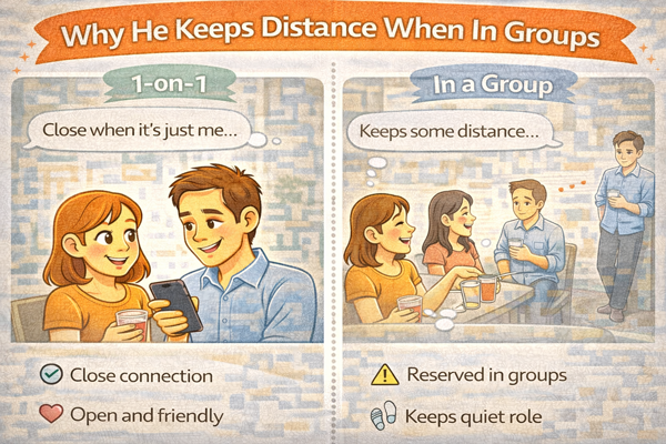 여럿 있을 땐 거리를 두는 남자 심리를 설명하는 모임 상황 예시