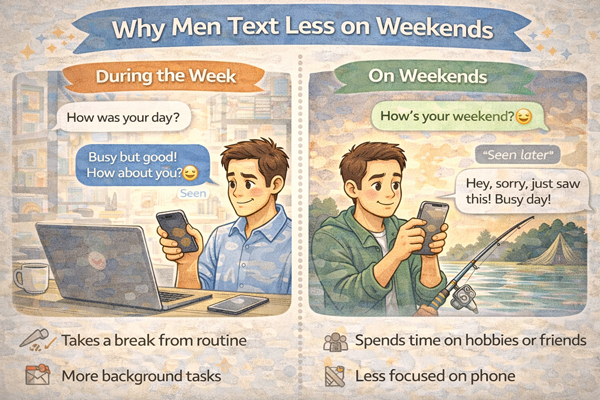 주말엔 연락이 줄어드는 남자 심리를 설명하는 이미지